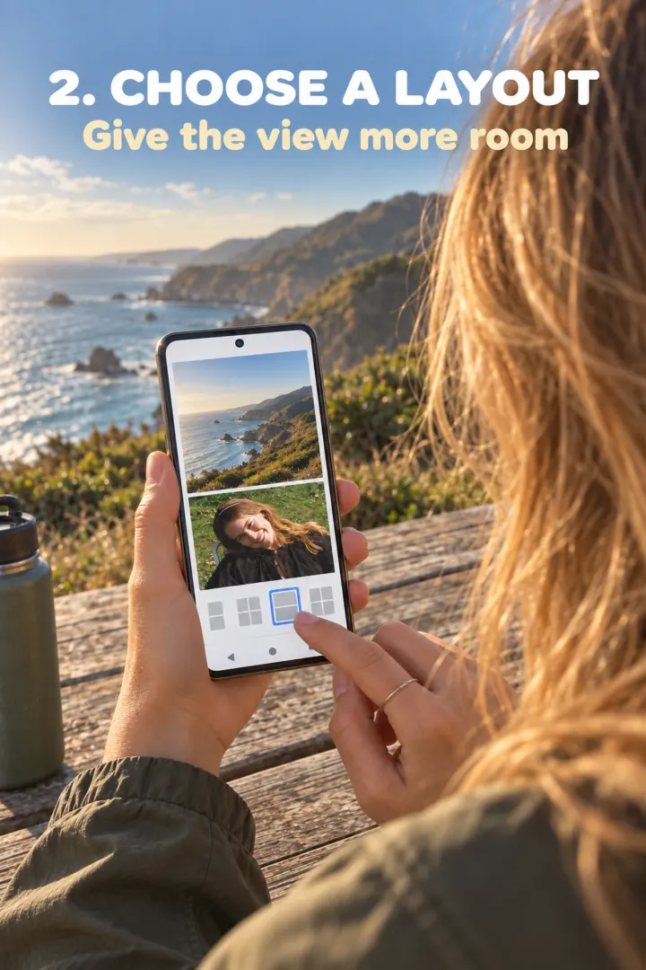 CollagePlus layout selection workflow on a phone
