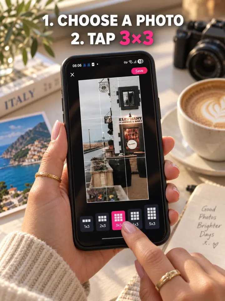 Selecting photos for a 3 by 3 grid in CollagePlus